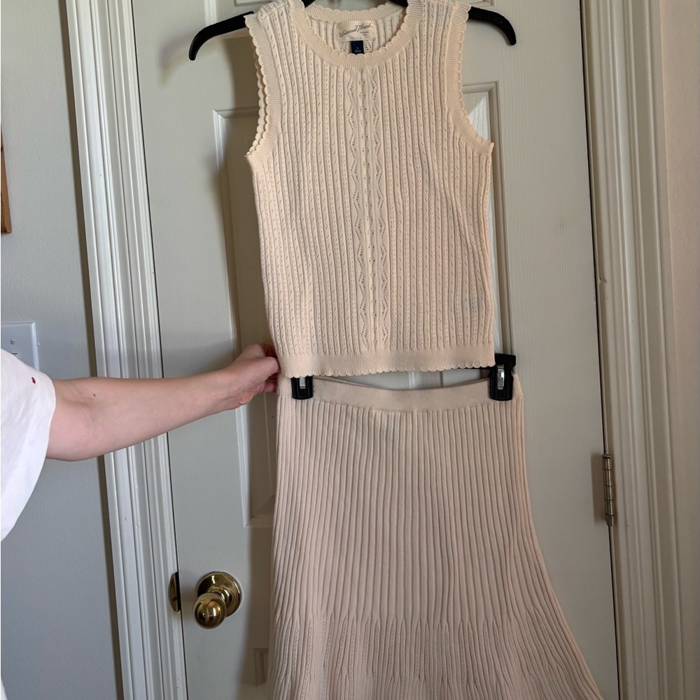 Universal Thread Cream Sleeveless Knit Top & Skirt Set